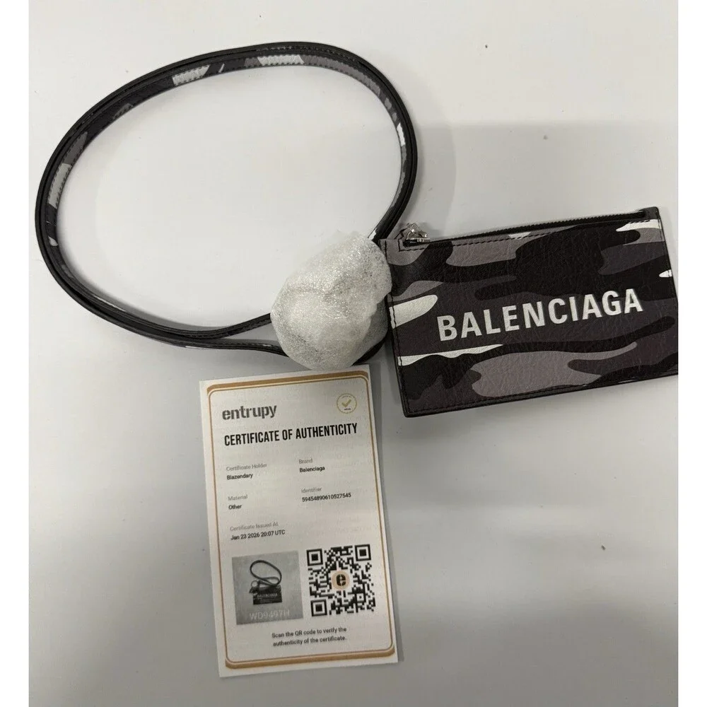 BALENCIAGA 594548 Wallet camouflage Card Holder Cash Case On Keychain NEW w/COA - Picture 2 of 3